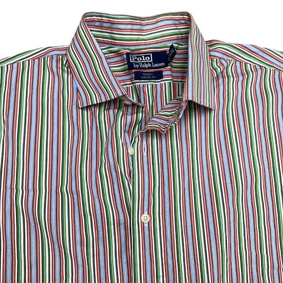 Polo Ralph Lauren Shirt Men 17.5 XLarge Red Green Stripe Regent Classic Fit - Picture 1 of 10